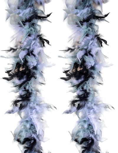 Funny Fashion Carnaval verkleed boa met veren - 2x - zwart/wit - 200 cm - 45 gram - Glitter and Glamour - veel veertjes