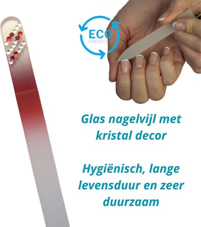 Milano Kristal Glas Nagelvijl Glass nailfile - Levenslang mee - Rood met steentjes 82