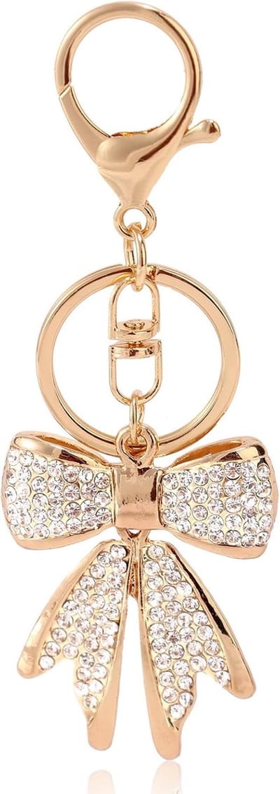 Thijox - Gouden Strass-Strik Sleutelhanger voor Vrouwen, Elegante Sleutelhanger voor Handtas, Portemonnee en Autosleutels, 11x4,2 cm, Glinsterend en C