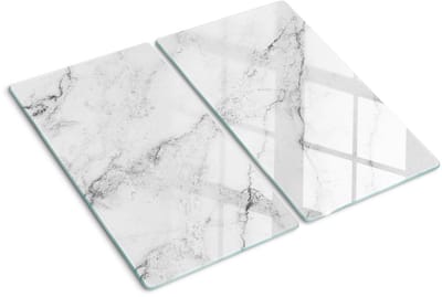 Tulup Glazen Snijplank - Wit Marmer Serveerplank van glas - SET van 2 STUKS 30 x 52 cm - Dienblad-UV Gelaagd Glas Serveerplanken-Snijplanken Glas-Snijplanken van Glas-Keukengerei