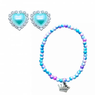 Enkelbandje 15 cm kroontje blauw en clip oorbellen