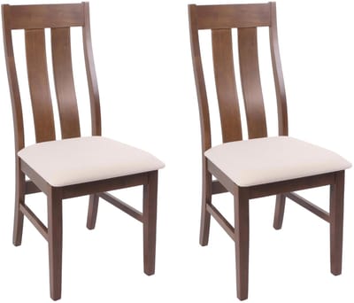 Set van 2 eetkamerstoelen MCW-M58, keukenstoel, stoel met rugleuning, stof/textiel, massief hout ~ donker frame, crème