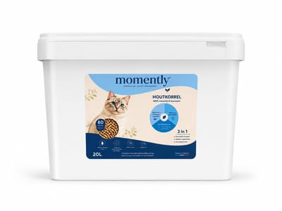 Momently kattenbakvulling houtkorrel 10kg 20L – 100% Natuurlijk – Sterk Absorberend – Stofarm – Geurcontrole – Biologisch Afbreekbaar