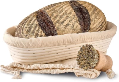 Ovale Rijsmand voor Brood - Duurzame Wicker Mand 28 cm - Inclusief Borstel en Linnen Voering