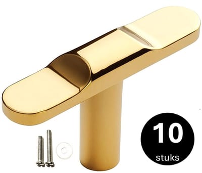 10 X MSQDESIGN Kastknoppen Goud T vorm - Kastknoppen Goud - Deurknopjes Goud voor kast - T- Deurknop Goud - Deurknopjes Goud - Handgreep - Meubelknop Goud - Meubelknoppen Goud - Deurknopjes Goud - Deurknoppen zilver - Ladeknoppen voor deurtjes