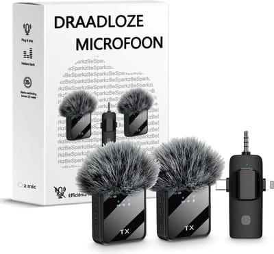 BeSparkz 2 in 1 Draadloze Microfoon - Geschikt voor Jack 3.5mm, USB-C en Lightning - Microfoon iPhone - Dasspeld Microfoon - Lavalier