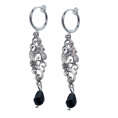 Klem oorbellen -zilverkleur- zwart- filigraan-geen gaatje-Charme bijoux