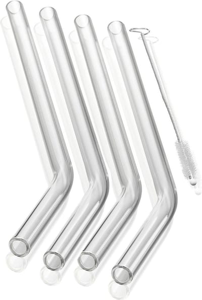GEFU FUTURE Glazen Rietjes – Set van 4 – 23 cm – Borosilicaatglas – Inclusief Reinigingsborstel
