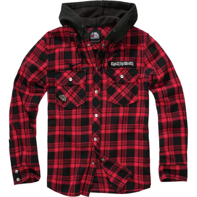 Iron Maiden Longsleeve - Check Shirt Hooded Eddie - M tot 4XL - voor Mannen - zwart/donkerrood