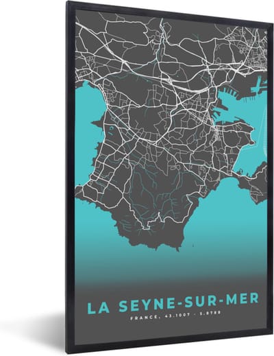 Fotolijst incl. Poster - Plattegrond - La Seyne-sur-mer - Frankrijk - Kaart - Stadskaart - 40x60 cm - Posterlijst