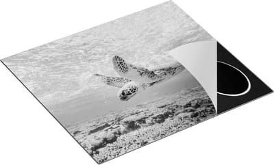 Chefcare Inductie Beschermer Schildpad Zwemt in de Zee bij het Rif - Zwart Wit - 60x50 cm - Afdekplaat Inductie - Kookplaat Beschermer - Inductie Mat