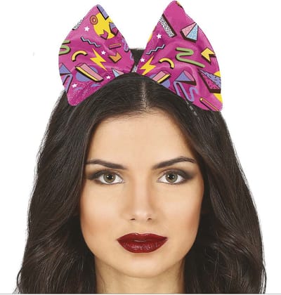Fiestas Verkleed diadeem met strik - roze - foute 80s/90s party themafeest accessoires voor dames