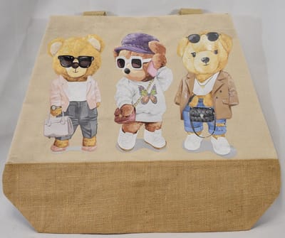 ZoeZo Design - big shopper - grote tas - tas - jute - katoen - met print - beer - beren - Br 52 cm - H 40 - diep 17 cm - ecru - diverse kleuren
