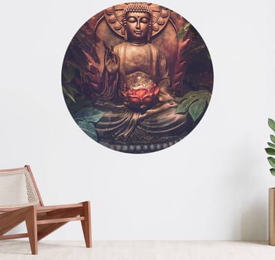 Muurcirkel zelfklevend behang - Boeddha met bladeren - Wanddecoratie - 080cm behangcirkel - Ronde sticker voor aan de muur - Behangsticker verkrijgbaar in verschillende formaten
