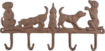 Esschert Design honden kapstok/wandrekje - 5 haken - 35 cm - bruin - gietijzer