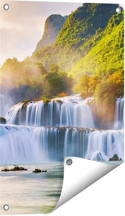 Gards Tuinposter Watervallen tussen de Bomen - 40x60 cm - Tuindoek - Tuindecoratie - Wanddecoratie buiten - Tuinschilderij