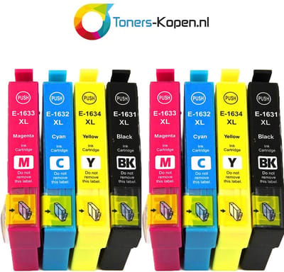 Epson C13T16314010 - Inktcartridge Multipack 8-delig - 2x Zwart, 2x Cyaan, 2x Magenta, 2x Geel - Huismerk Compatible - Geschikt voor Epson WorkForce WF-2010W Epson WorkForce WF-2015 Epson WorkForce WF-2510WF Epson WorkForce WF-2520NF Epson WorkForce