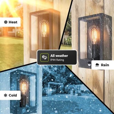 Stella PIR LED wandlamp - bewegingssensor - schemerschakelaar - excl. E27 lichtbron - max. 60 watt - IP44 Waterdicht - Zwart - voor buiten - tuinverlichting