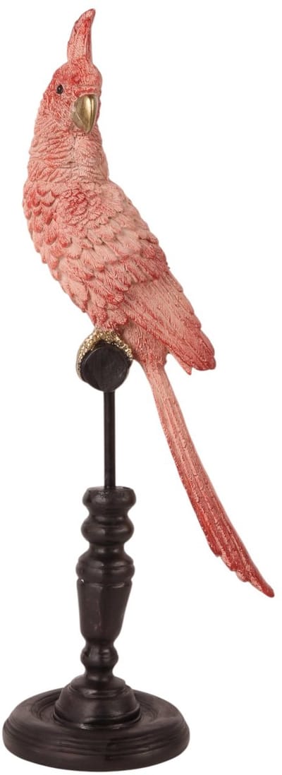 Baroque - Decoratief beeld of figuur - Papegaai op Stok - Roze - Resin - 35x13x10 - Wood