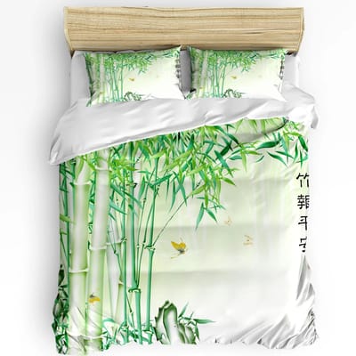 Groen Bamboe Vlinder Chinese Stijl Beddengoed Set 3 stuks Dekbedovertrek Kussensloop Kinderen Volwassene Dekbedhoes Tweepersoons Bed Set Huis Textiel EU single(135x200cm) green