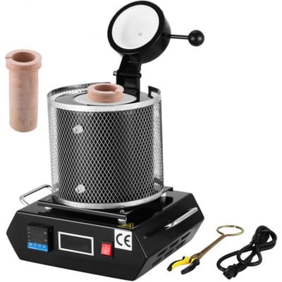 VEVOR Goudsmeltoven 1350w 1150°C Max. Temperatuur, Digitale Elektrische Smeltoven 1kg Keramische Kroes voor Het Gieten en Raffineren van Edelmetalen, voor de Verwerking van Goud, Zilver, Koper, Zwart