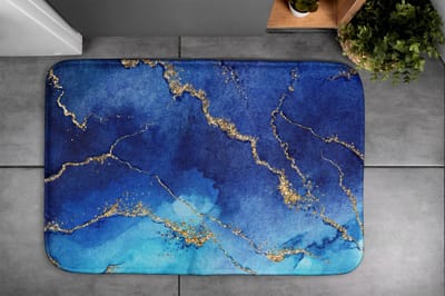 Coloray Badmat - Blauw Luxe Badmat - Blauwe marmer Bad Mat - Polyester - Antislip - Anti Slip Mat Bad - Mat voor Badkamer - 90x60 cm