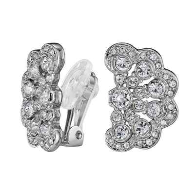 Traveller Clip Oorbellen - Oorclips Dames - Zilver - Kristal - Preciosa Crystals - Halve Bloem - Geplatineerd - 20 x 12 mm - 157747