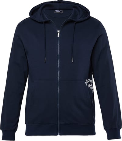 Men Plus - Heren - Hoodie-jack sweatstof capuchon kangoeroezak - Navy blauw - Maat L