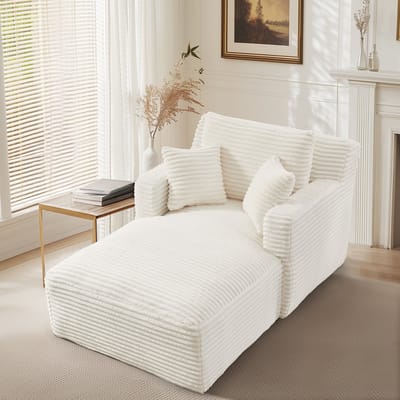 MODFU Chaise Longue Slaapbank – 100x166x82 cm – met zachte vulling en pocketveren – geen montage nodig – moderne ribstof – crème