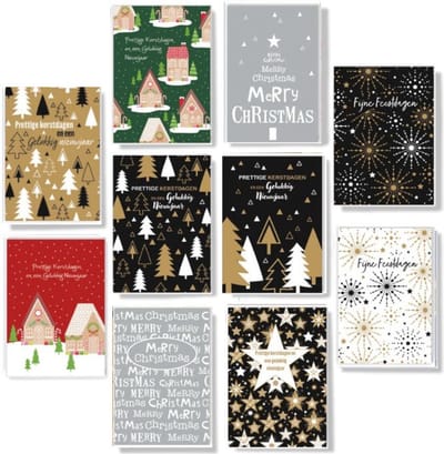 Cards & Crafts 50 Kerst- en Nieuwjaarskaarten - 9,5x14cm - 10 x 5 dubbele kaarten met enveloppen