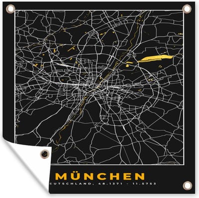 Tuin poster München - Plattegrond - Kaart - Stadskaart - Goud - Duitsland - 200x200 cm - Tuindoek
