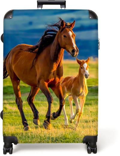 NoBoringSuitcases.com® - Koffer groot - Reiskoffer lichtgewicht - Paarden - Dieren - Landschap - Zon - Kinderen - Rolkoffer met 4 wielen - Grote trolley XL - 98 liter bagage