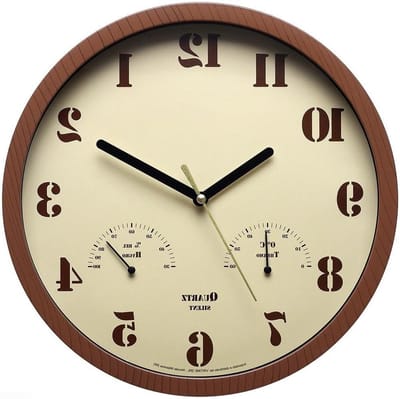 Buitenklok met thermometer - Weerbestendige klok - Terras decoratie - Stille werking - 25 cm - Houtnerf