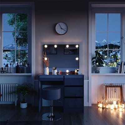 Make-up Tafel Set met Spiegel, Kruk en LED-Verlichting (90 cm)