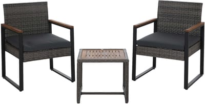 Polyrotan garnituur MCW-P74, loungeset tuin 2x stoel tafel, acaciahout stof 180 g/m² ~ grijs, bekleding grijs