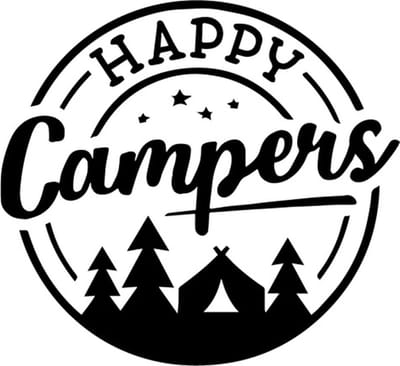 Happy camper sticker - Grappige auto stickers - Camper sticker - Caravan sticker - Auto accessories - Stickers volwassenen - 12 x 13 cm - Zwart - 225