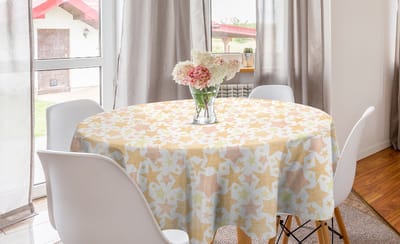 ABAKUHAUS Stars Ronde Tafelkleed, Abstract Hemellichaam, Cirkelvormige tafelkleedbedekking voor eetkamerkeukendecoratie, 150 cm, Lichtgele goudsbloem