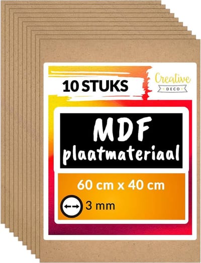Creative Deco 10 x MDF - Plaat 60 x 40 cm | 600 x 400 x 3 mm | Perfect voor Lasersnijden, CNC - Frezen, Modelleren, Freeswerk, Figuurzagen