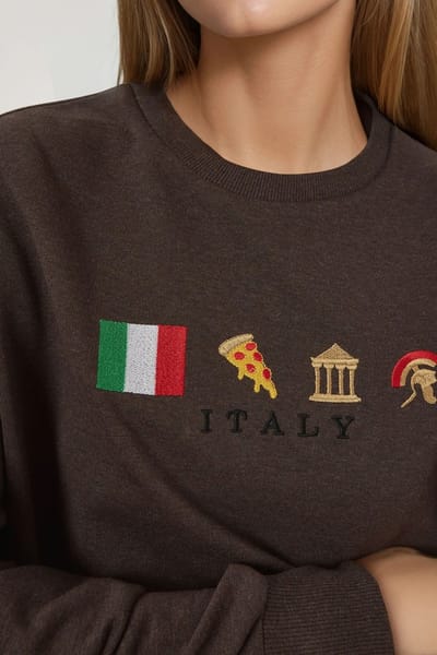 Geborduurd Crewneck Katoenen Verhoogd Sweatshirt