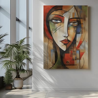 Canvas Schilderij - Vrouw Gezicht - Abstract - Kunst - Wanddecoratie - 60x40x2 cm