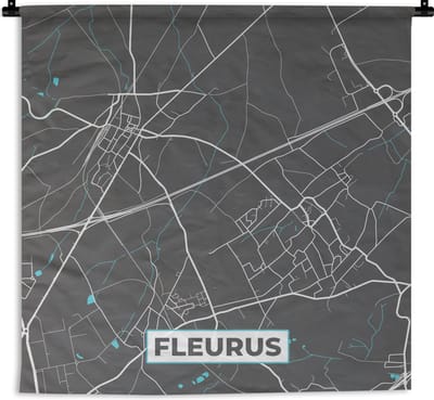 Wandkleed - Wanddoek - België – Fleurus – Stadskaart – Kaart – Blauw – Plattegrond - 180x180 cm - Wandtapijt