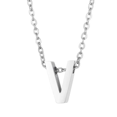 Aramat Jewels | Halskettingen | Stalen Initiaal Letterketting Vrouw – 45cm Zilverkleurig Gepersonaliseerd | V | |1,5mm | Staal | Volwassenen | Verkleurd niet