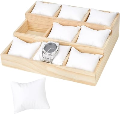 Houten Horlogerek voor 3 Niveaus met 9 Rijen voor Horloges en Sieraden, Perfect voor Mannen en Vrouwen