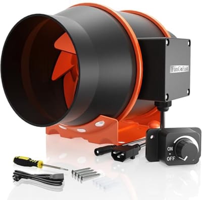 Buisventilator 100 mm, Regelbaar met 360 m³/u Afzuiging, Inline Ventilator met IEC Stopcontact, Perfect voor Ventilatie en Afvoer