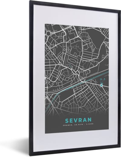Fotolijst incl. Poster - Sevran - Frankrijk - Plattegrond - Kaart - Stadskaart - 40x60 cm - Posterlijst