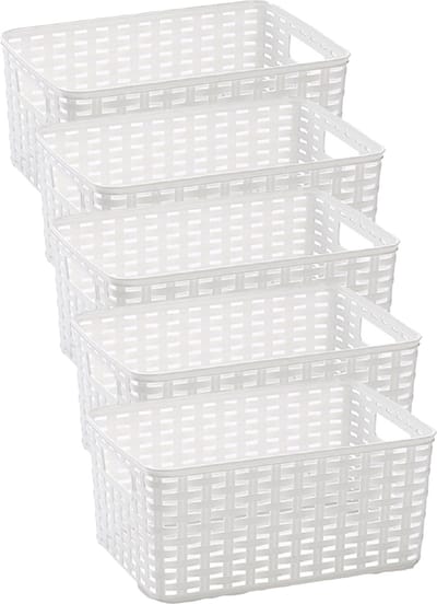 Plasticforte Opbergmand - 5x - Kastmand - rotan kunststof - wit - 6 Liter - 19 x 29 x 13 cm