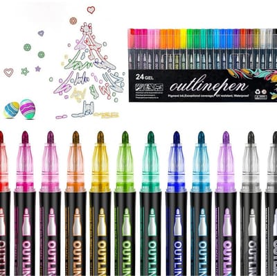 Daity 24 kleuren - Dubbele lijn omtrek glitter markeerstiften voor kinderen van 8-12 jaar - glanzende glitter pennenset voor verjaardagswensen - doe-het-zelf knutselwerkjes