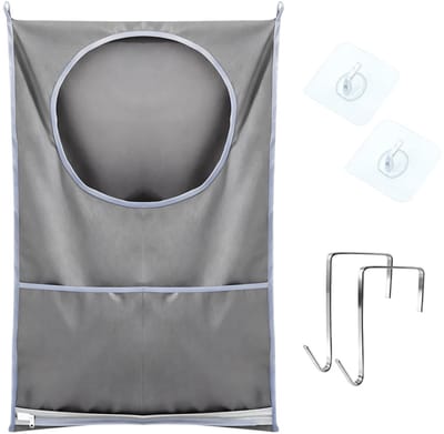 Dailygoods- Waszak Ruimtebesparend - Hangende Wasmand - Wasverzamelaar - 2 Zuighaken - 2 Roestvrijstalen Deurhaken - 50x77cm