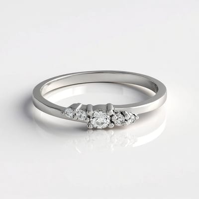 Cavill - 925 Sterling Zilveren Ring Geplatineerd - Witte Topaas 0.171 ct & Zirkonen 0.095 ct - Elegant Minimalistisch Asymmetrisch Design - 21x19mm