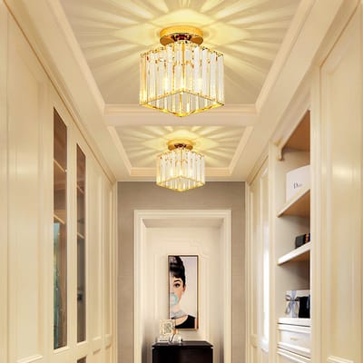 THA hanglamp - Verlichting - Lamp - Kristal Look - Plafonnière - Vierkant - Koel Licht - Goud - E27